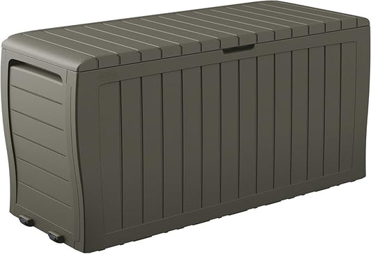 Keter Marvel Plus 71 Gallon Resin Outdoor Storage Box for Patio, Balcony & Garden – Weather‑Resistant Deck Box for Cushions, Pillows, Pool Floats & Tools, Mossy Brown