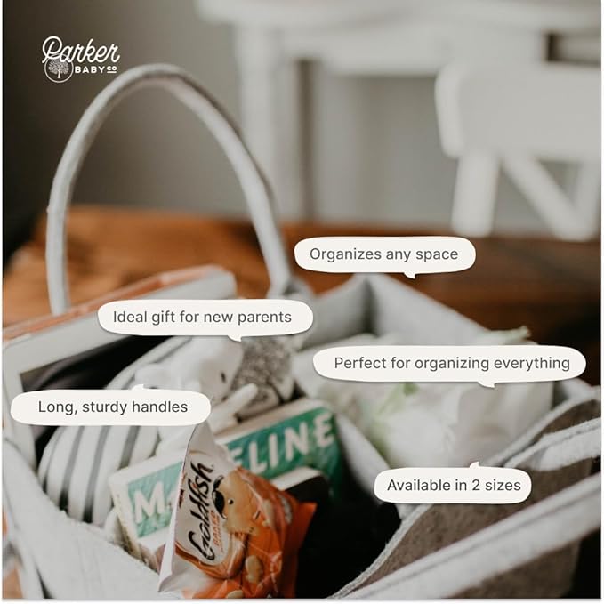 Parker Baby Co. Diaper Caddy - Nursery Storage Bin and Car Organizer for Diapers and Baby Wipes - Charcoal, Large