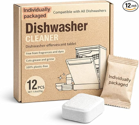 Dishwasher Cleaner Tablets | Eliminates Limescale, Grease & Odors | Septic Safe, Fragrance-Free, Plastic-Free | Deep Clean & Maintain All Dishwashers
