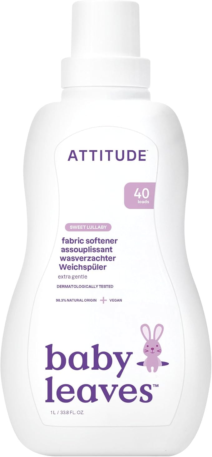 ATTITUDE Baby Fabric Softener, Plant and Mineral-Based Ingredients, HE Compatible, Vegan and Cruelty-free Laundry and Household Products, Sweet Lullaby, 40 Loads, 33.8 Fl Oz