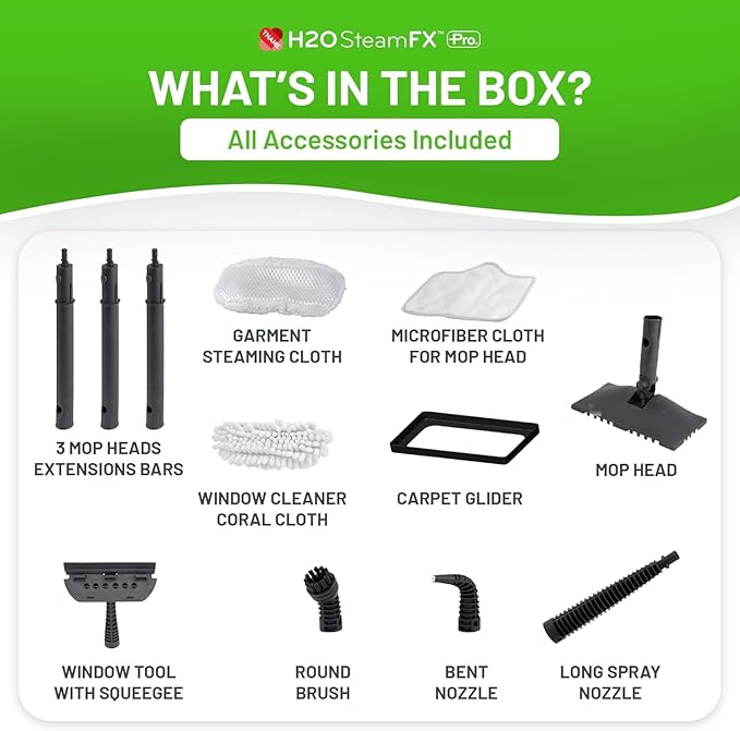 H2O SteamFX Pro Handheld Steam Cleaner with 12 Accessories – Multipurpose Steam Mop for Floors, Carpets, Upholstery, and Outdoor Surfaces, Ideal for Deep Home and Patio Cleaning