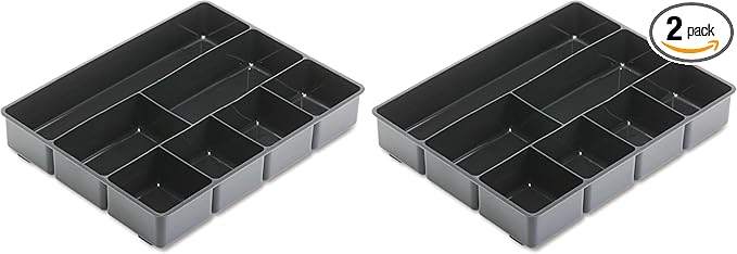 Rubbermaid Extra Deep Desk Drawer Director Tray, Plastic, 11.875 x 15 x 2.5 Inches, Black (Pack of 2)
