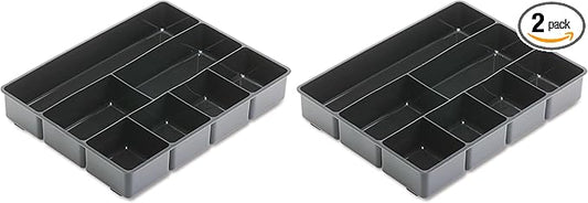 Rubbermaid Extra Deep Desk Drawer Director Tray, Plastic, 11.875 x 15 x 2.5 Inches, Black (Pack of 2)
