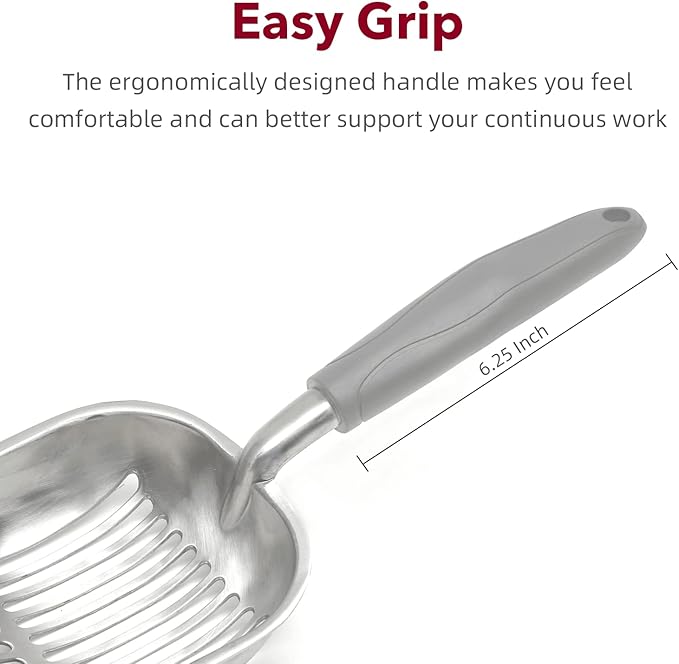 Cat Litter Scoop, Kitty Metal Scooper, Aluminum Alloy Sifter, Kitten Pooper Lifter, Deep Shovel, Long Handle, Poop Sifting, Durable, Heavy Duty, for Litter Box