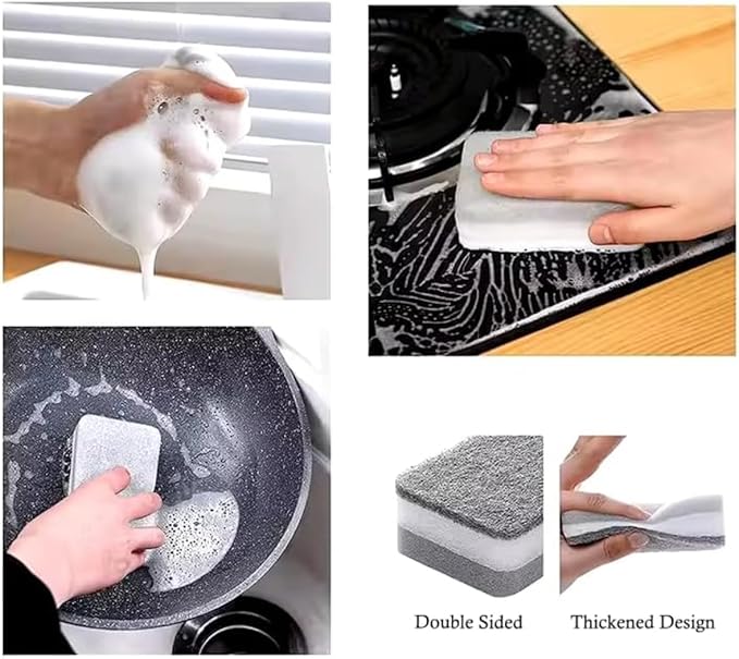 PKI Smart Essentials Dual-Sided Grey Cellulose Sponge with Gentle Scouring Pad – Multi-Purpose for Kitchen, Commercial, and Outdoor Cleaning (Set of 6)
