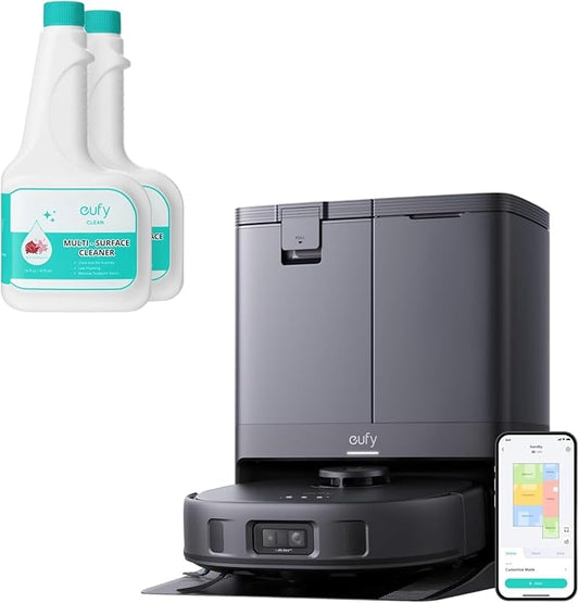 eufy X10 Pro Omni Robot Vacuum and Mop Combo, 8,000 Pa Suction, Dual Mops with 12 mm Auto-Lift and Carpet Detection + Official Floor Cleaning Solutions (2 Bottles)