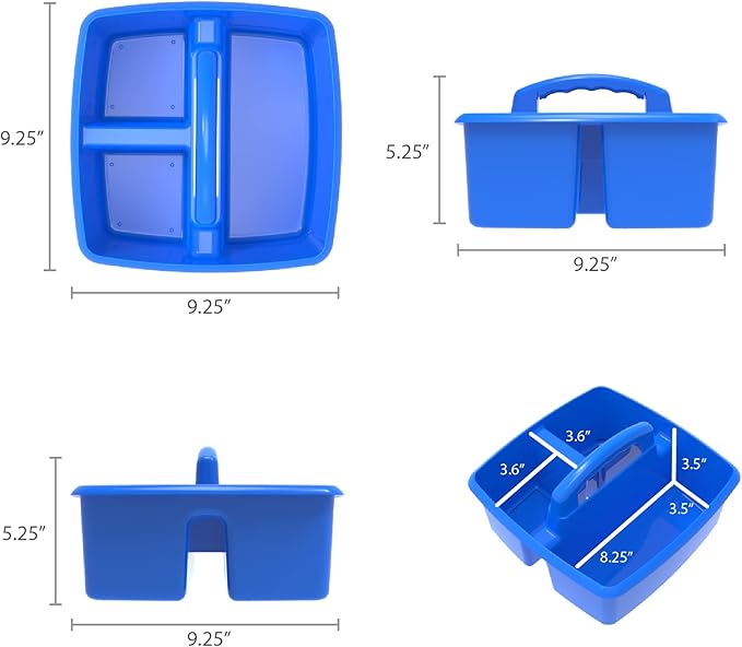 Storex 3-Compartment Small Caddy – Multipurpose Classroom Organizer with Handle, Blue, 5-Pack (00947E06C)