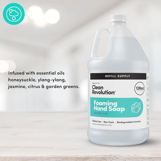Clean Revolution Foaming Hand Soap Refill Supply Container, Ready to Use Formula, Spring Air Fragrance, Gluten Free, 128 Fl. Oz