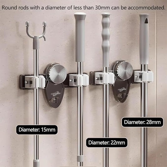 Broom Holder Mop Hanger, Mop Broom Holder Wall Mounted, No punching required Broom Hanger Organizer, Adjustable Rack Removable Mop Clip for Bathroom, Kitchen, Garage, Laundry Room (A)