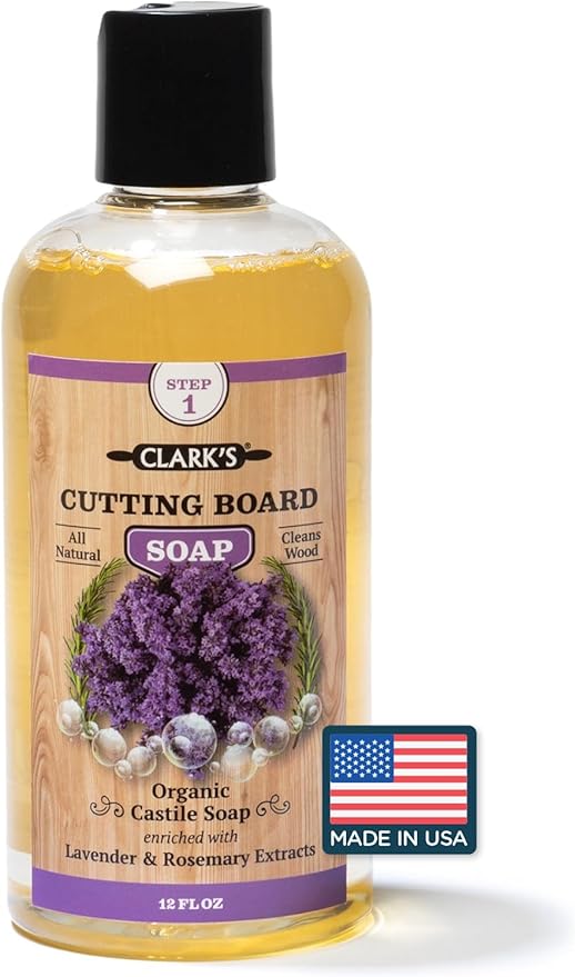 CLARK'S Cutting Board Organic Soap - Enriched with Lavender & Rosemary Oils - Cleaner for Butcher Block, Countertop and Utensils - Cleans and Restores Wood - Use Before Food Grade Mineral Oil