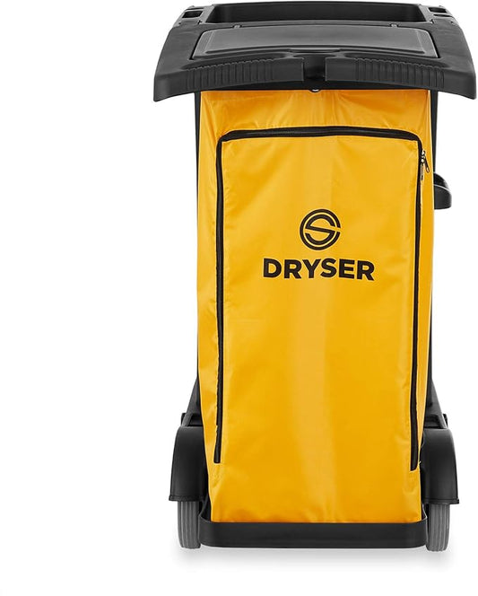 Dryser Commercial Janitorial Cleaning Cart on Wheels - Black Housekeeping Caddy with Cover, Shelves and Vinyl Bag