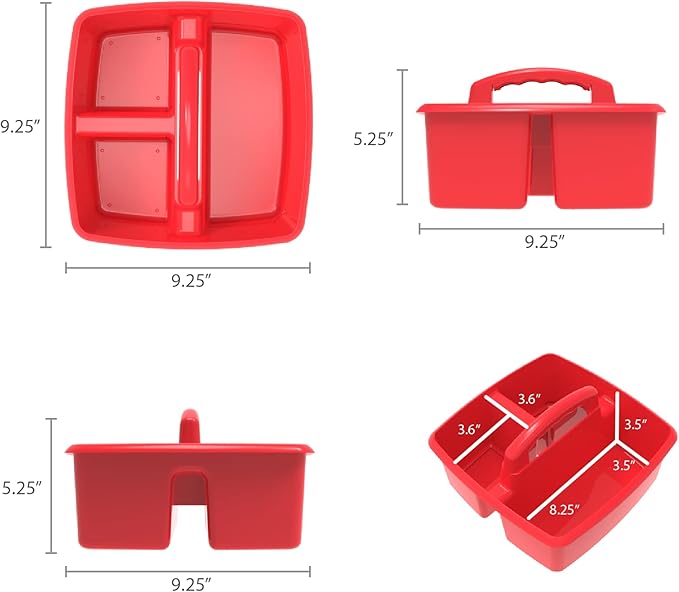 Storex 3-Compartment Small Caddy – Multipurpose Classroom Organizer with Handle, Red, 5-Pack (00949U06C)