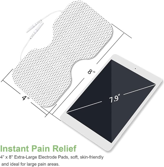 Tens Unit Electrode Pads 4x8" for Back Pain Relief Extra Large Butterfly Shaped EMS TENS Pads Compatible with TENS 7000, AUVON TENS, 2mm Pin Connector- 6 Pcs