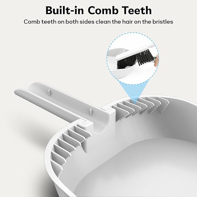 SetSail Small Dustpan and Brush Set, Nesting Snap-On Handheld Broom and Dust Pan with Teeth Portable Broom and Dustpans Sets Suitable for Desktop, Pets Care, Sofa, Camping, White