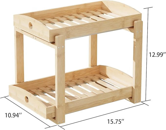 2 Pack Under Sink Organizer, Bamboo Wooden 2-Tier Pull-Out Storage with Sliding Drawers for Kitchen and Bathroom Cabinets, Easy Installation (Natural)