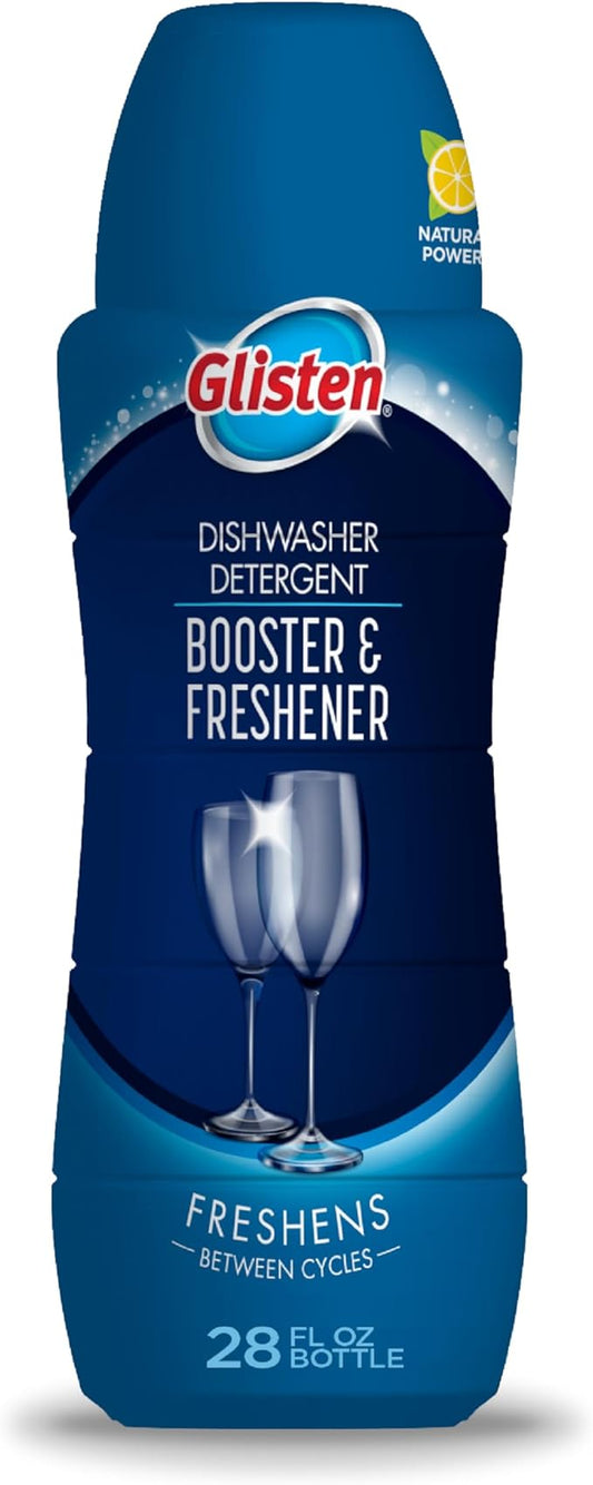 Glisten Dishwasher Detergent Booster and Freshener, Helps Eliminate Odors, Spots, and Stains, Lemon Scent, Made in the USA, 28 Ounce Bottle