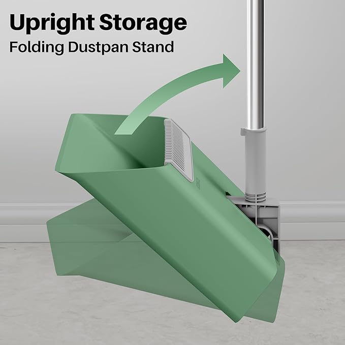 JOYMOOP Dark Teal Green Broom and Dustpan Set with 56” Handle, Upright Angle with Comb Teeth for Pet Hair and Hardwood Floors