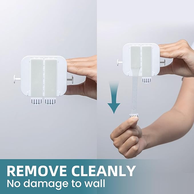 TAILI Mop and Broom Holder Wall Mount Grippers, 3 Hangers and 8 Adhesive Strips, Damage Free Hanging Wall Mount, Household Cleaning Organizer for Organization and Storage, Holds up to 4 lbs, White
