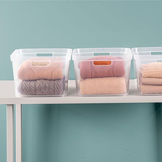 Sterilite 8.25x12.25x15 Inch Modern Polished Storage Bin w/Comfortable Carry Through Handles & Banded Rim for Household Organization, Clear (24 Pack)