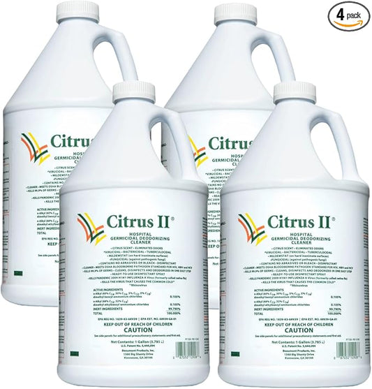 Citrus II Hospital Germicidal Deodorizing Cleaner - Fresh Citrus Scent - 1 Gallon - Refill - Disinfecting Cleaner - Pack of 4
