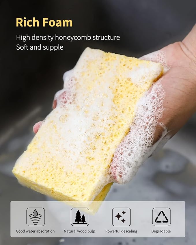 ARCLIBER Cellulose Sponges, Heavy Duty Scrub Kitchen Sponge, Clean Tough Messes Without Scratching, Pop Up Eco Sponges DIY Green (6 Pack), TBWS-10006-Gr