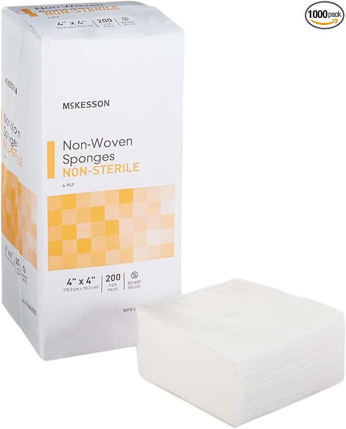 McKesson Non-Woven Sponges, Non-Sterile, 4-Ply, Polyester/Rayon, 4 in x 4 in, 200 per Pack, 5 Packs, 1000 Total