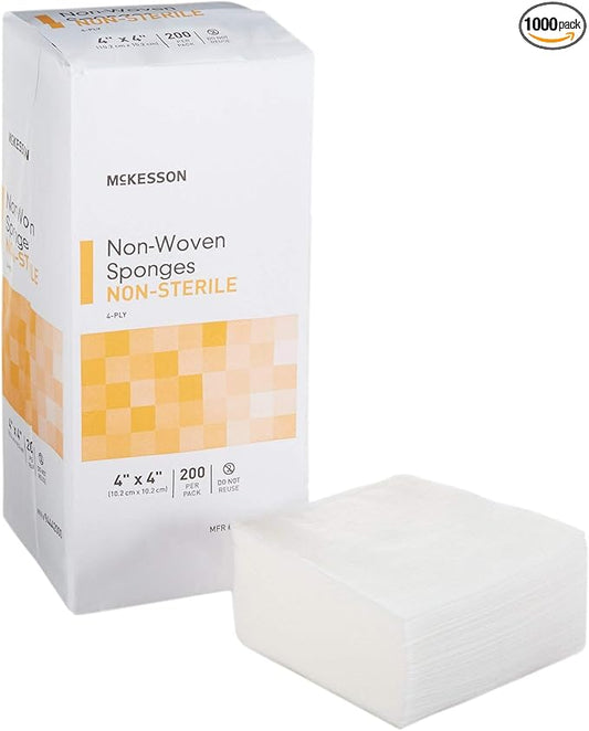 McKesson Non-Woven Sponges, Non-Sterile, 4-Ply, Polyester/Rayon, 4 in x 4 in, 200 per Pack, 5 Packs, 1000 Total