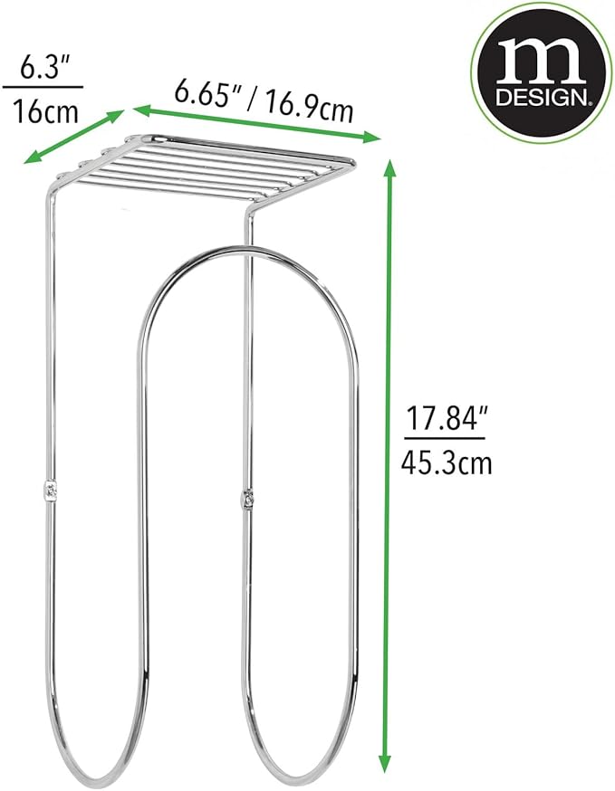 mDesign Modern Metal Wire Wall Mount Towel Rack Holder and Organizer with Storage Shelf - for Bathroom Towels, Washcloths, Hand Towels - Decorative Curved Design - Chrome