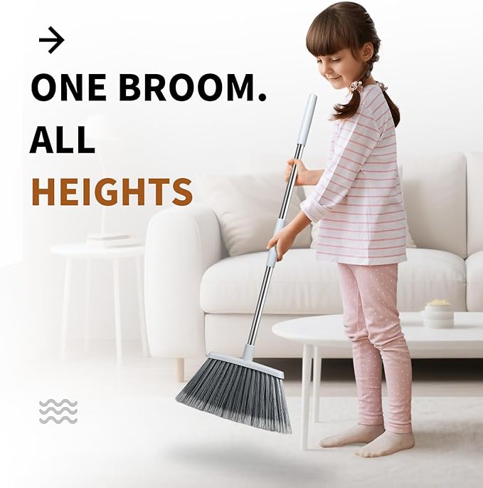 Broom, Outdoor Brooms for Sweeping Indoor, Adjustable 55" Pet Hair Removal Hevy Duty Broom for Floors Home Kitchen Garage Commercial Patio Industrial Snow (Pack of 2)
