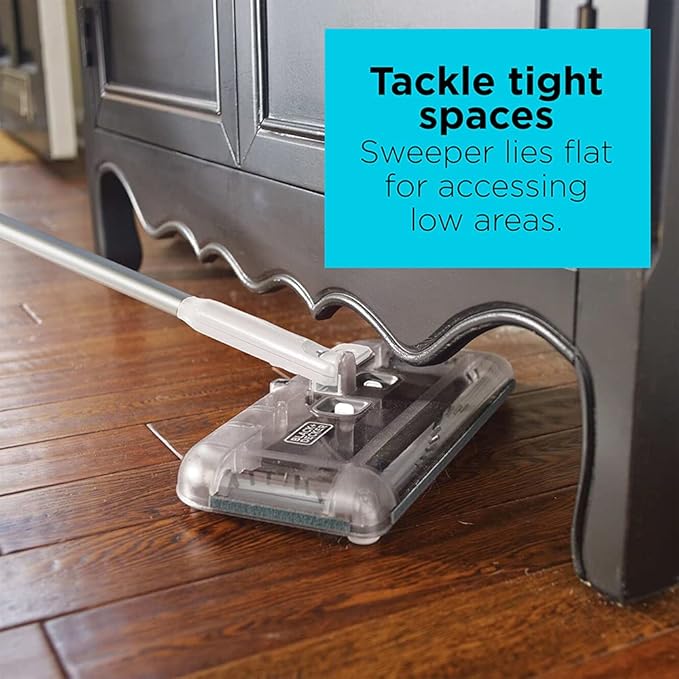 BLACK+DECKER Carpet Sweeper 50 Minute Lithium Floor Sweeper, Multi-Surface Use, Easy One Hand Cleaning, Self Standing, Charger Included (HFS115J10)