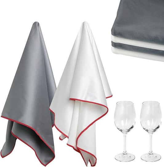 Wine Glass Polishing Cloths Large Glass Cleaning Cloth, Streak Free, Lint Free Microfiber Cleaning Cloth for Glasses, Stemware, Sunglasses, Camera Lens, 20 Inch X 23 Inch (4 Pack White | Gray)