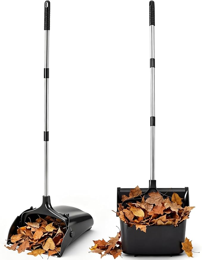 Maxcheck 2 Pcs 37 Inch Lobby Dust Pan Bulk Upright Lobby Dust Pan Plastic Commercial Dustpan with Long Handle Upright Standing Dustpan Heavy Duty for Office Home Indoor Outdoor Use (Black)