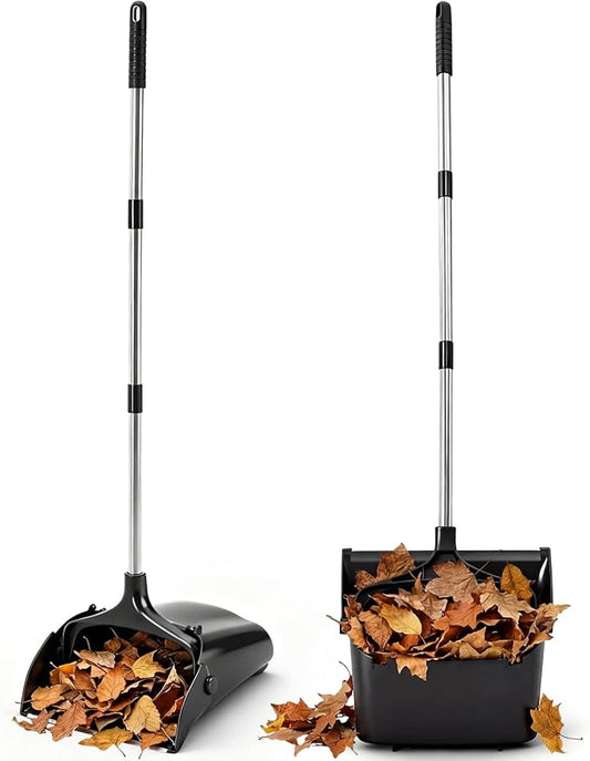 Maxcheck 2 Pcs 37 Inch Lobby Dust Pan Bulk Upright Lobby Dust Pan Plastic Commercial Dustpan with Long Handle Upright Standing Dustpan Heavy Duty for Office Home Indoor Outdoor Use (Black)