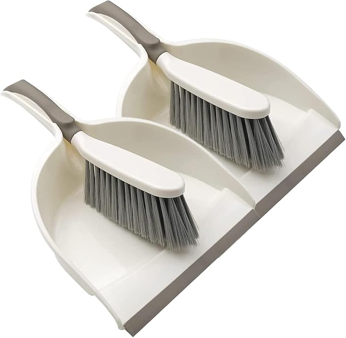 Dust Pan, Dustpan and Brush Set, Small Dust Pan and Brush Set, Hand Broom and Dustpan for Home, Handheld Angled Dust Pans and Brooms are Daily Cleaning Tools, 2 Pack Beige Brown