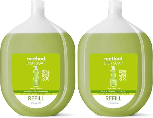 Method Dish Soap, Refill, Lime + Sea Salt, Recylable Bottle, Biodegradable Formula, Tough on Grease, 54 Fl Oz (Pack of 2)