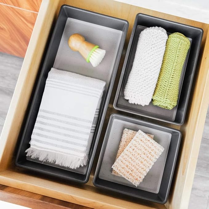 madesmart Small Storage Bin, Multipurpose Organizer for Kitchen, Bathroom & Office, Organizer for Cutlery, Peeling Tools, Spatulas, Non Slip, Soft Grip Lining, Durable, Granite