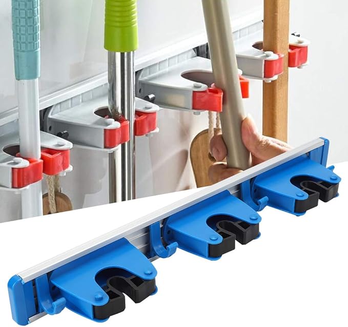 Mop Broom Holder,Wall Mounted Multifunction Mop Rack,Wear?Resisting Space Aluminum Mop Hanger with with 3 Sliding Positions Tool for Holding,Mops,Broom