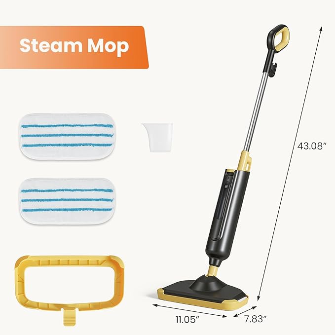 Sweetcrispy Steam Mop for Floor Cleaning,Lightweight Floor Steamer Cleaner for Hardwood/Tile/Laminate Floors Carpet, 2 Washable Pad, Black and Yellow