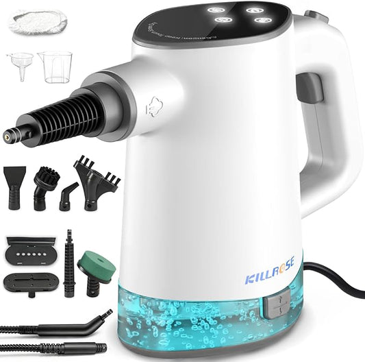 Killrose Handheld Steam Cleaner, Pressurized Steam Cleaner with 10–15s Fast Heat, Dual Power Modes & Self-Clean, Multi-Surface Steamer with 12 Accessories for Kitchen, Bathroom, Car