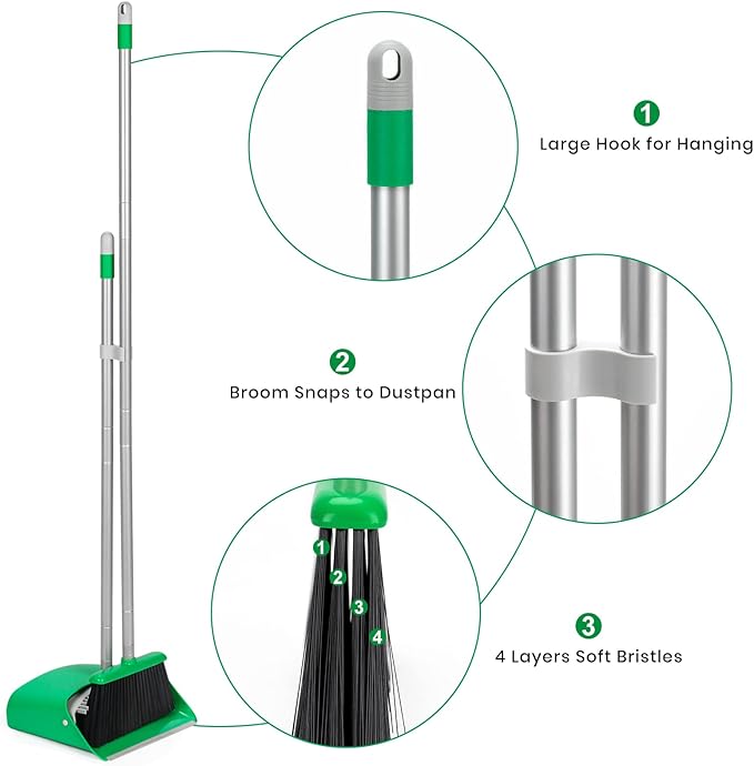 TreeLen Broom and Dustpan Set - Simplify Cleaning Your Home Ktichen Office with Ease