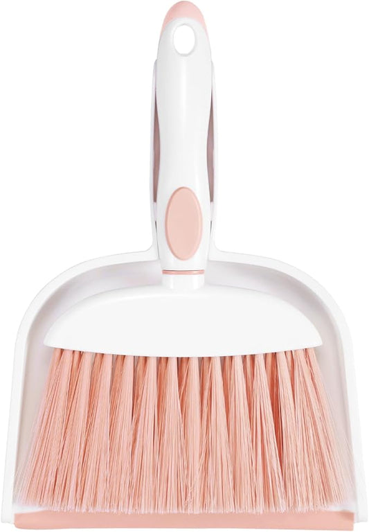 NACENA Small Dust Pan and Brush Set, Mini Broom and Dustpan Set Small Hand Broom and Brush Combo Dust Pan for Home Cleaning Drawers Desktop Sofas and Outdoor, Pink