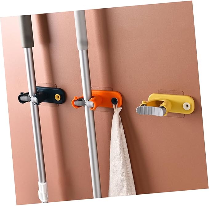 4pcs Bathroom Storage Rack Mop Broom Holder Wall Mounted Mop Hanger Cleaning Tools Organizer