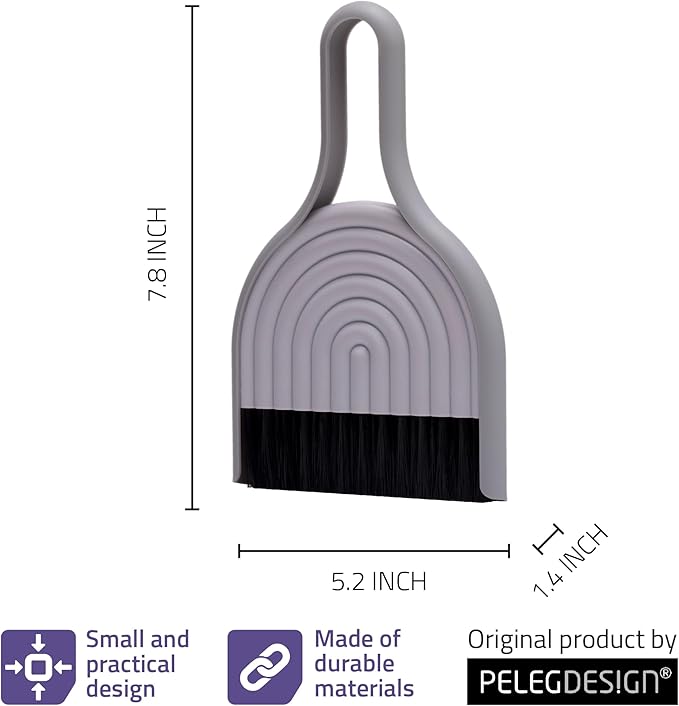 Peleg Design DustArch - Mini Dustpan and Brush Set, Small Dustpan and Broom with Modern Charm, Handheld Broom and Dustpan Set for Home, Office & Travel