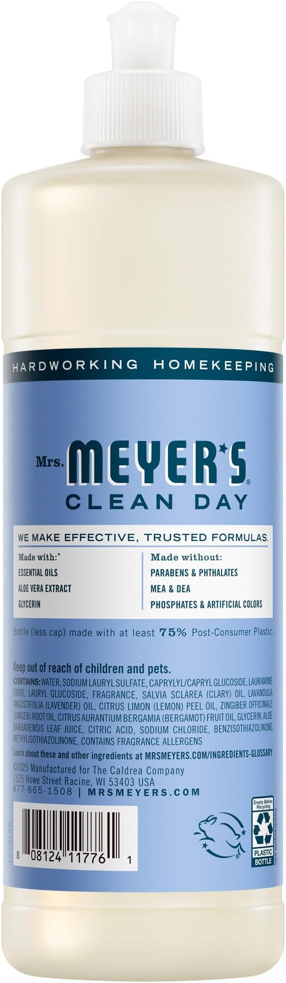 MRS. MEYER'S CLEAN DAY Liquid Dish Soap, Bluebell Scent, 16 Fl Oz Bottle