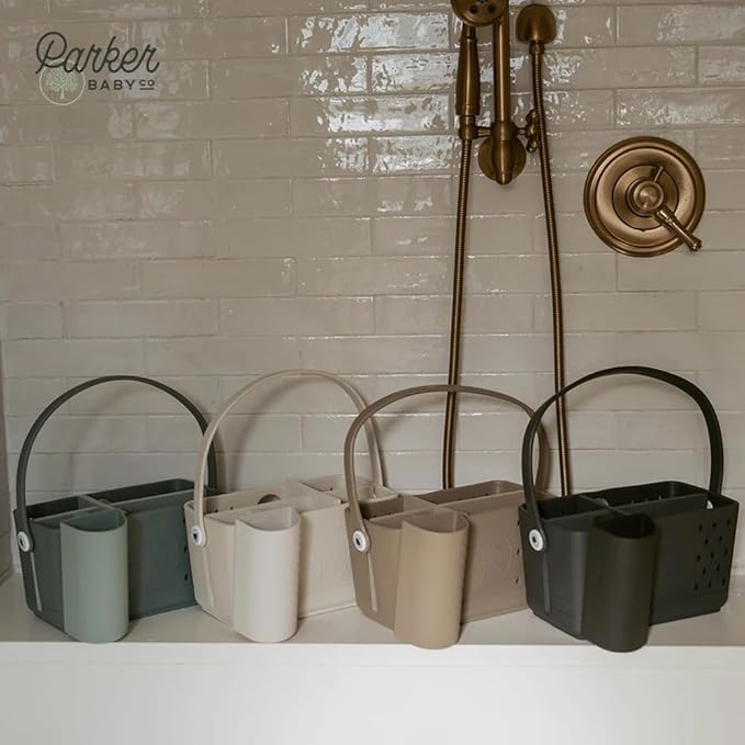 Parker Baby Bath Caddy | BPA Free & Food Grade Shower Caddy Organizer for Toys & Supplies | Quick-Dry, Sturdy & Perfect Size Shower Basket w/Handle in Neutral Colors
