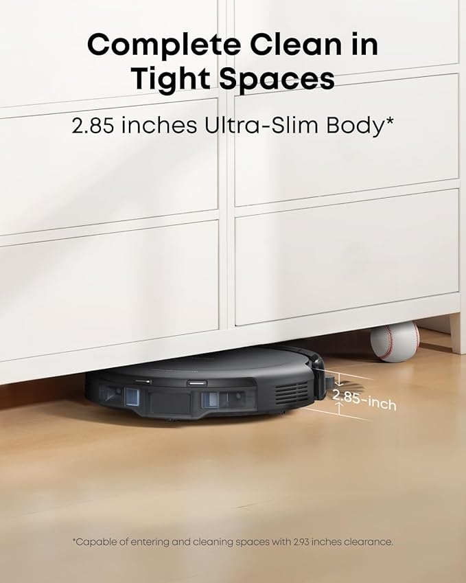 eufy Like-New C10 Robot Vacuum Self Emptying, 8 Weeks Hands Free, Advanced Smart Mapping with LiDAR Navigation, 2.85-Inch Slim Design, Powerful Suction, Edge Expansion Brush for Pet Hair（Renewed）