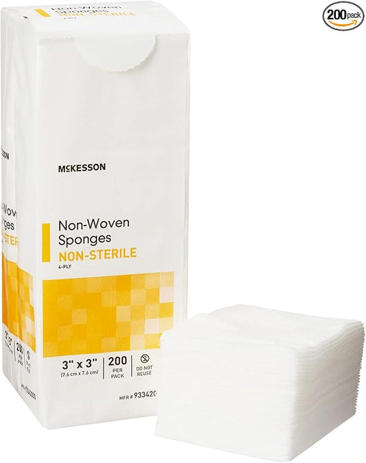 McKesson Non-Woven Sponges, Non-Sterile, 4-Ply, Polyester/Rayon, 3 in x 3 in, 200 per Pack, 1 Pack