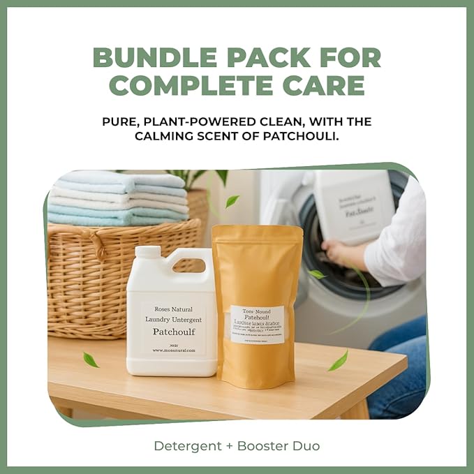 Patchouli Laundry Detergent and Scent Booster Bundle, 32 oz Detergent, 16 oz Booster, Natural Laundry Set, Eco-friendly, Patchouli Essential Oil Scented, Made in the USA