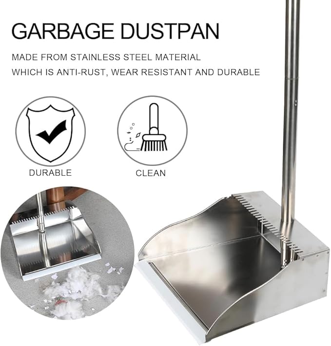 3 Pack Stainless Steel Dustpan Metal Dustpan with Handle Heavy Duty Dust Pan Upright Dust Pan for Home Office Lobby