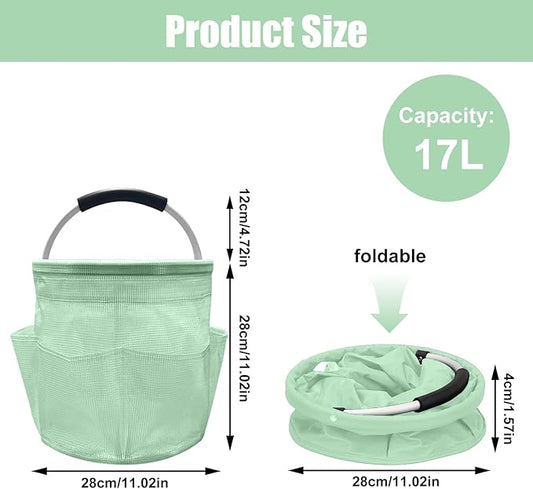 Qivine 17L Cleaning Caddy with Handle, Cleaning Supply Caddy, Foldable Tool Bag Cleaning Products Organizer, Portable Cleaning Bucket Caddy for Cleaning Supplies (Clear Green)